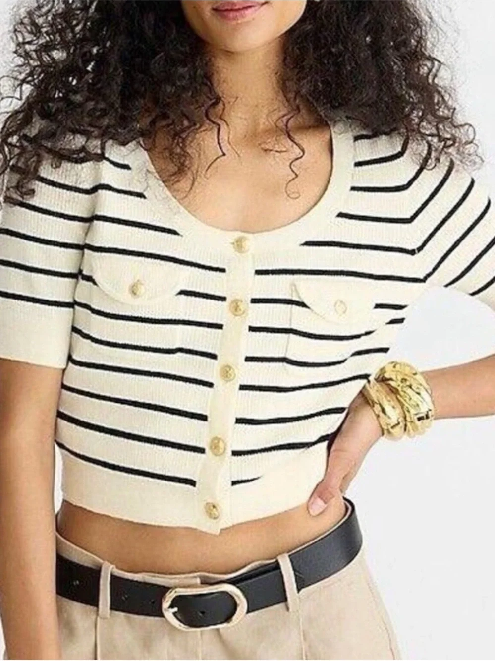 J.Crew Striped Cropped Short-Sleeve Cardigan Sweater Tee – Size small